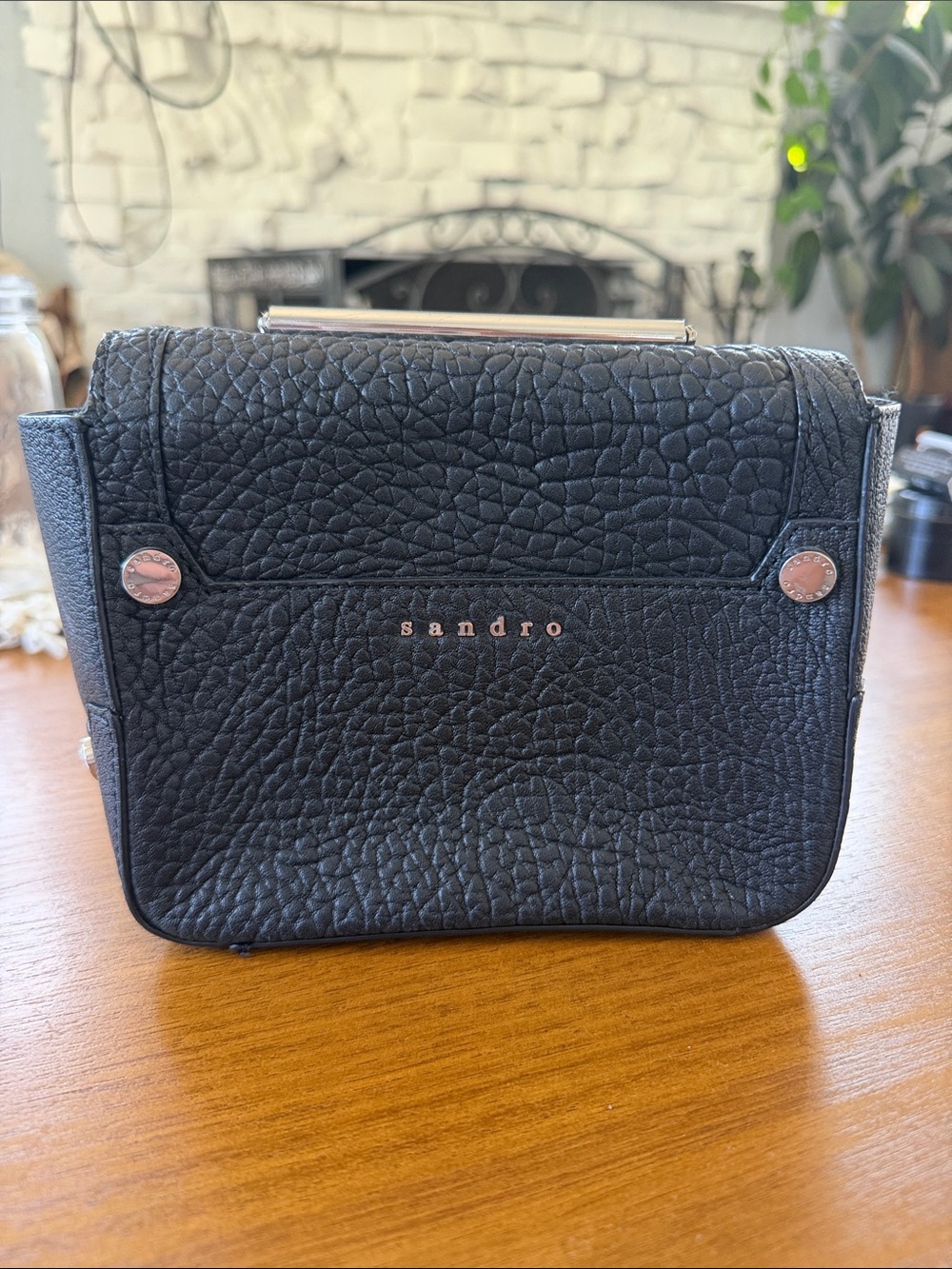 Sandro Black Textured Leather mini bag